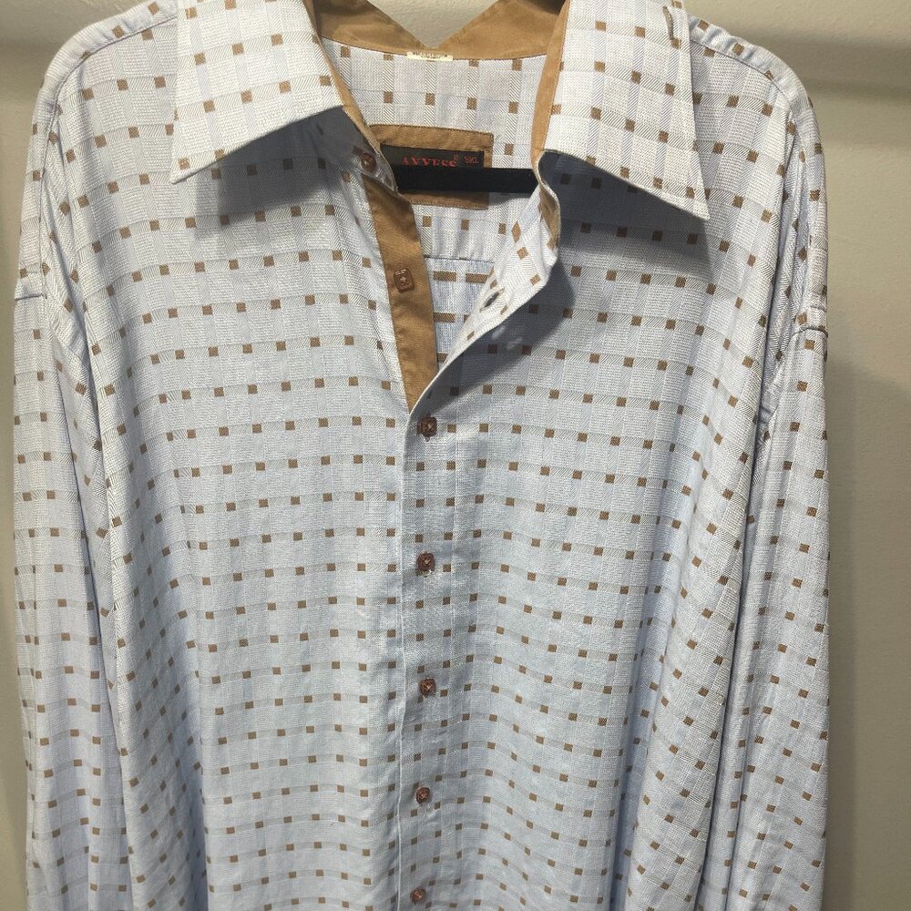 Men's 5XL/3XL Axxess Long-Sleeved Dress/Casual Button-Up Shirt in Blue & Brown